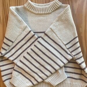 MATE the Label Cream and Brown Striped Sweater
